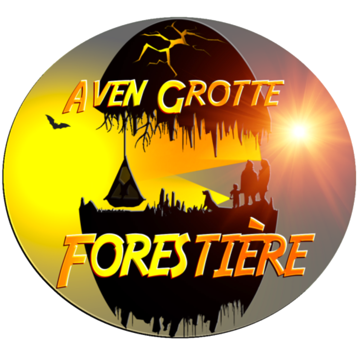 Grotte forestière logo avec soleil